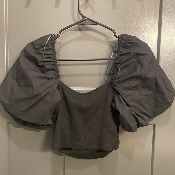 Zara Black Crop Top with Puffy Sleeves - Size M (New with Tags) - Picture 2 of 4